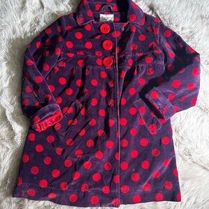 MINI BODEN Girls Purple Red Polka Dot Coat | Lined Warm Jacket est. 5-7yo